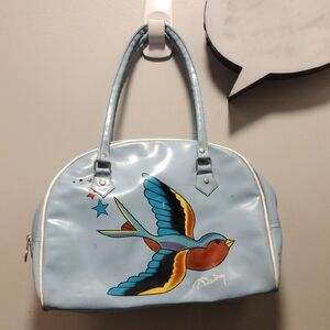 Blue Handbag with Bird Design